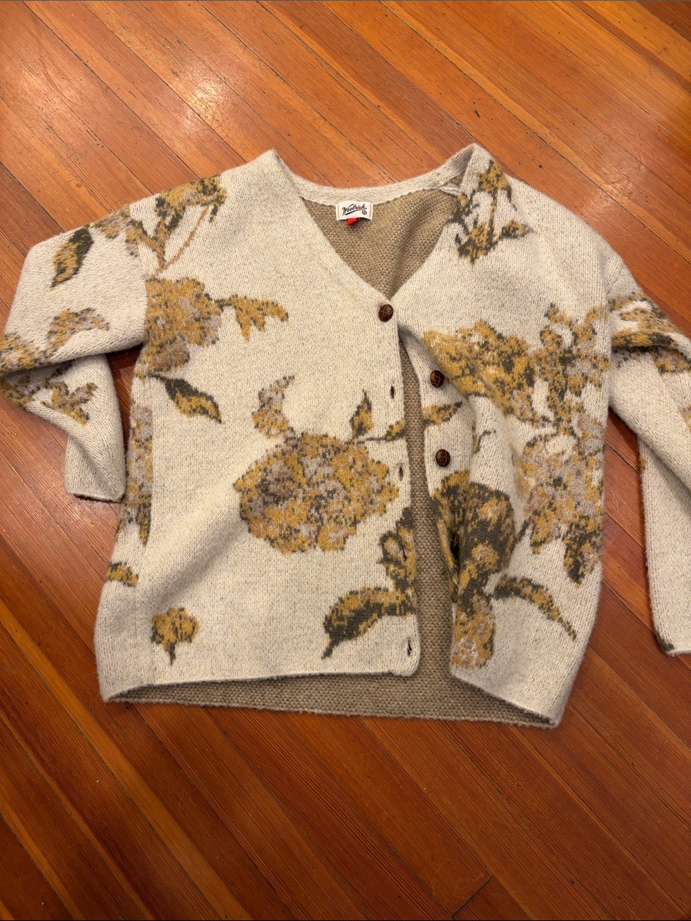 Woolrich Cream Cardigan with Yellow Floral Design L